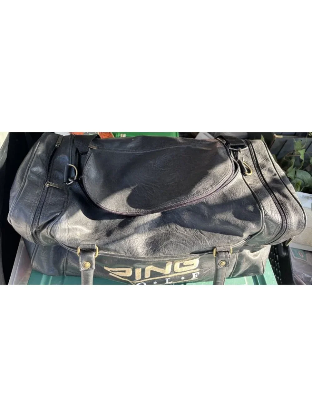 Vintage Ping Golf Black Leather Large Duffle Bag With Strap